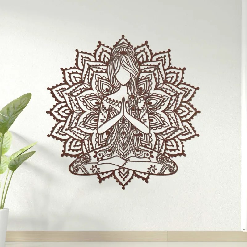 Drevená mandala joga žena – 3D obraz na stenu do obývačky | SENTOP PR0511