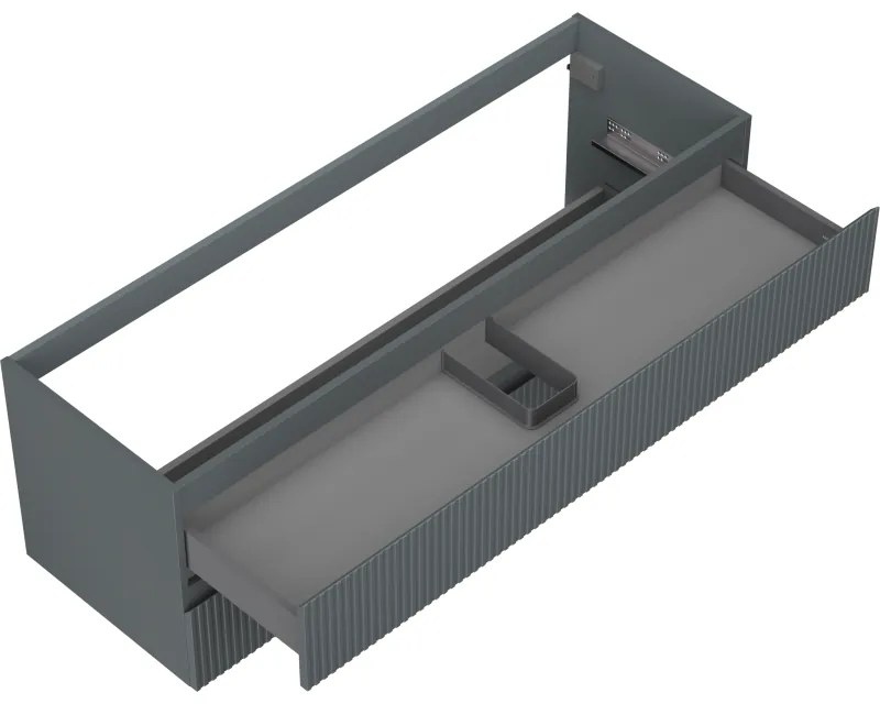 Mexen Rivel, kúpeľňová skrinka pod umývadlo 140 cm, 2 zásuvky, drážkovaná, grafitová matná, 91A20-14047-2-BFF66