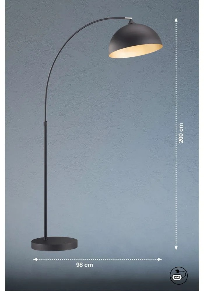Čierna stojacia lampa s kovovým tienidlom (výška 200 cm) Leitung – Fischer & Honsel
