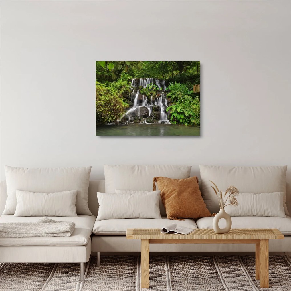 Sklenený obraz vodopádov v tropickom lese (70x50 cm)