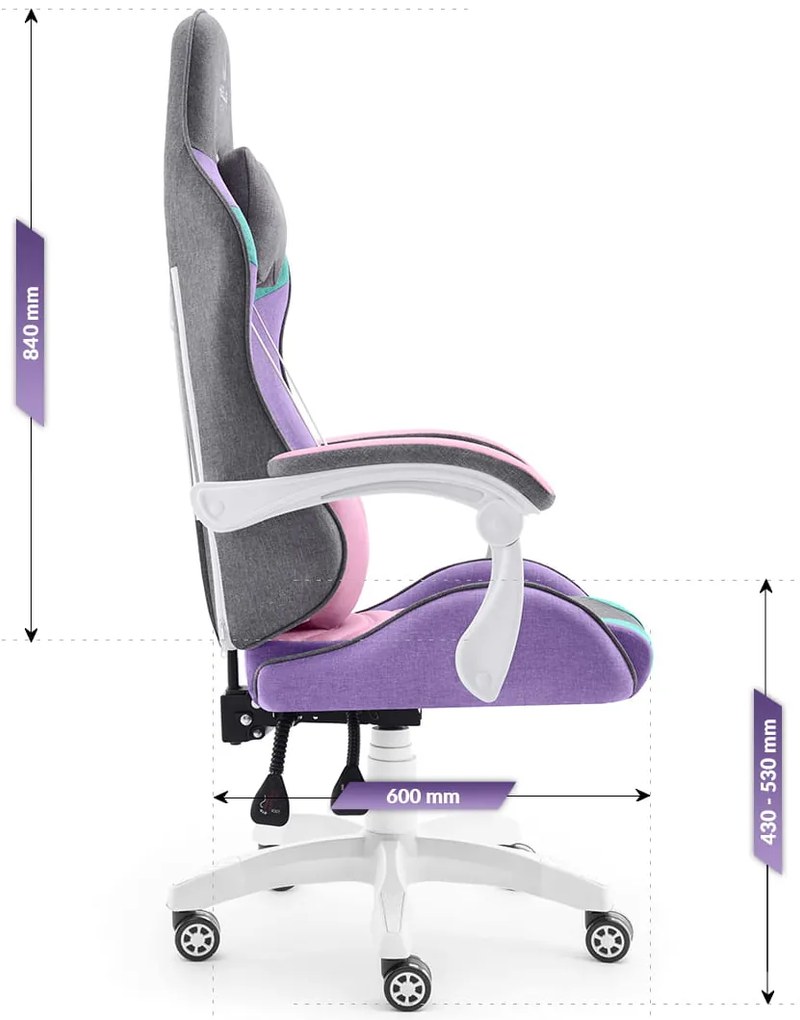 Herná stolička RAINBOW RUŽOVÁ-FIALOVÁ-MÄTOVÁ-SIVÁ LÁTKA