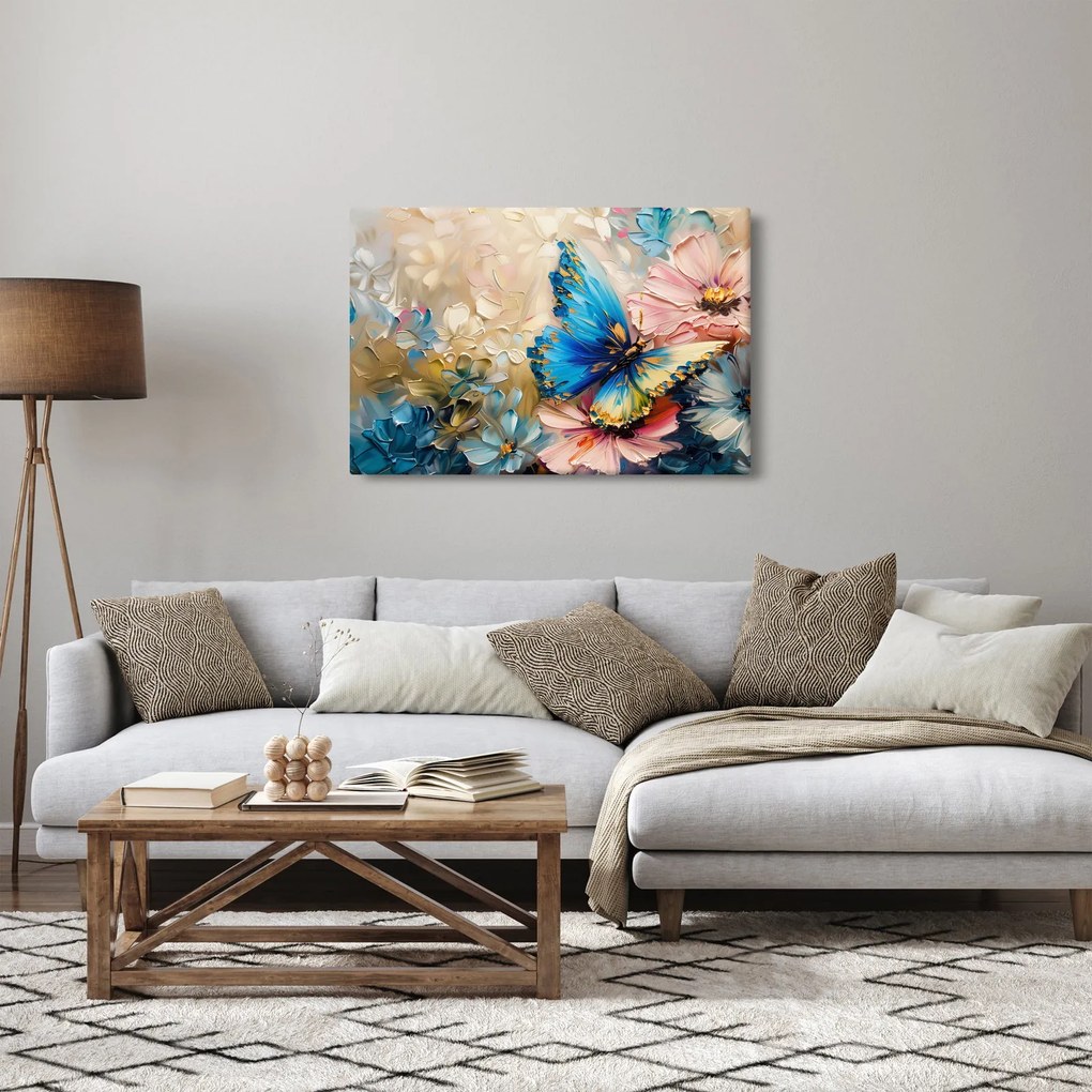 Obraz - Maľba kvetov a motýľov (90x60 cm)