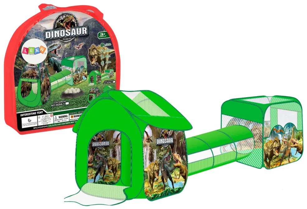 LEAN TOYS Detské ihrisko 3v1 – stan, tunel, suchý bazén – Dinosaury