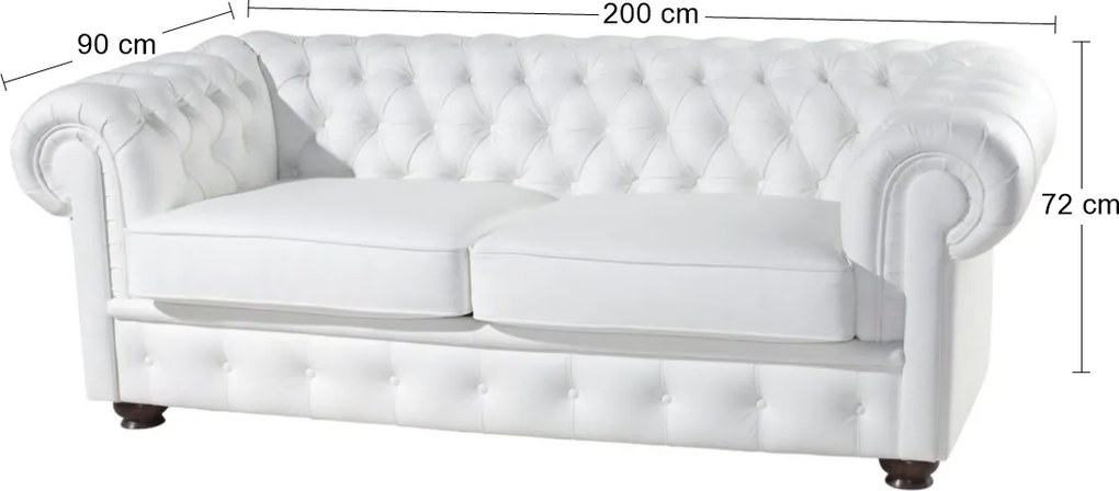 Kožená trojsedačka Chesterfield - wenge / biela (White snow)