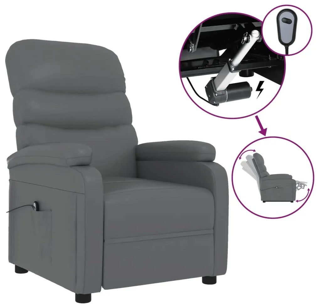 vidaXL Elektrické sklápacie kreslo sivé umelá koža