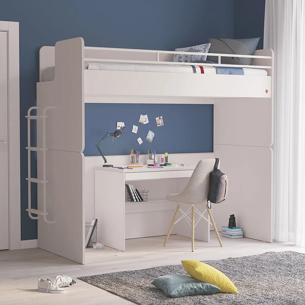 Vyvýšená posteľ s rebríkom Pure Modular - biela