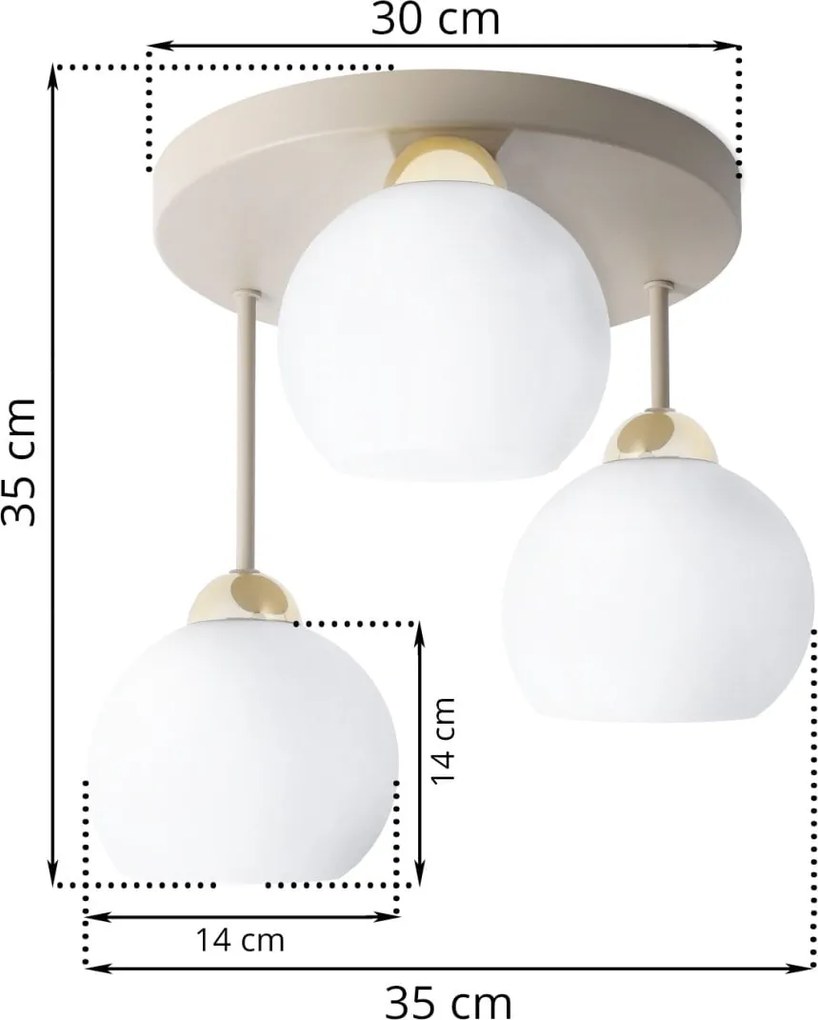 Stropné svietidlo Eliza, 3x biele sklenené tienidlo, g/be, o