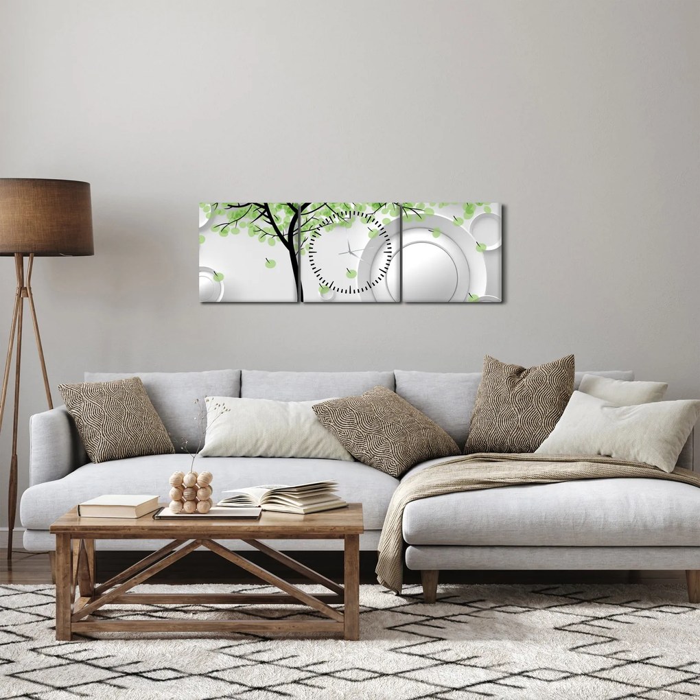 Obraz umelecké abstrakcie (s hodinami) (90x30 cm)