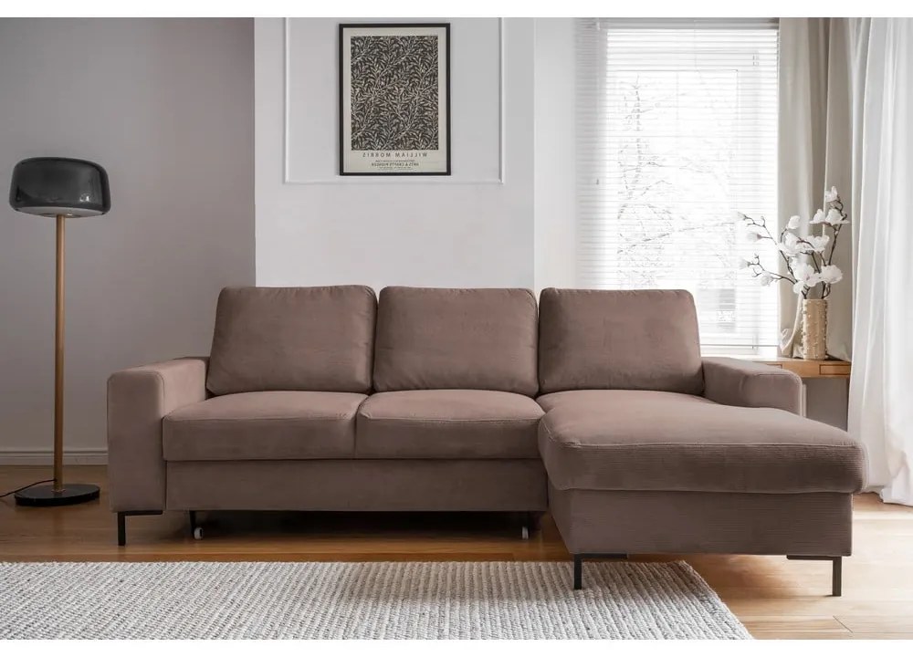 Hnedá menčestrová rozkladacia rohová pohovka (pravý roh) Lofty Lilly – Miuform