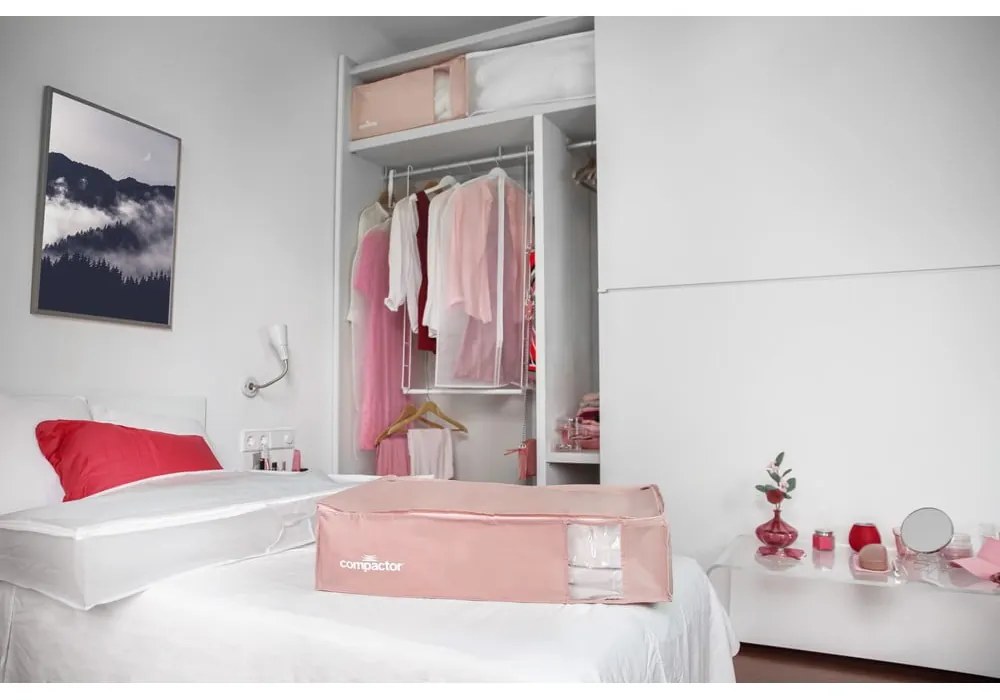 Vákuový plastový úložný box pod posteľ 65x45x15,5 cm Pink Edition – Compactor