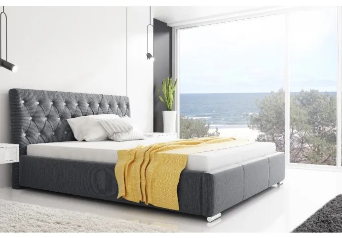 Dizajnová posteľ Adelaide s vysokým čelom a úložným priestorom 180 x 200, šedomodrá