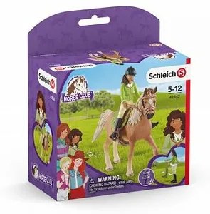 Schleich 42542 Čiernovláska Sarah s pohyblivými kĺbmi na koni Mystery