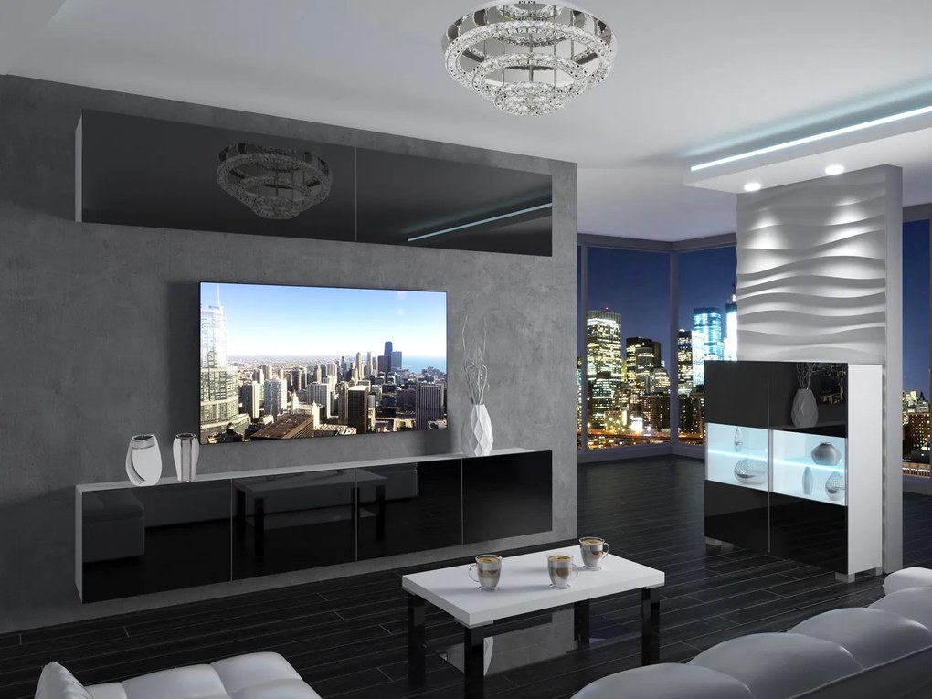 Obývacia stena 200 cm Belini čierny lesk Imperium6 IMP 6/5/W/B/0/0