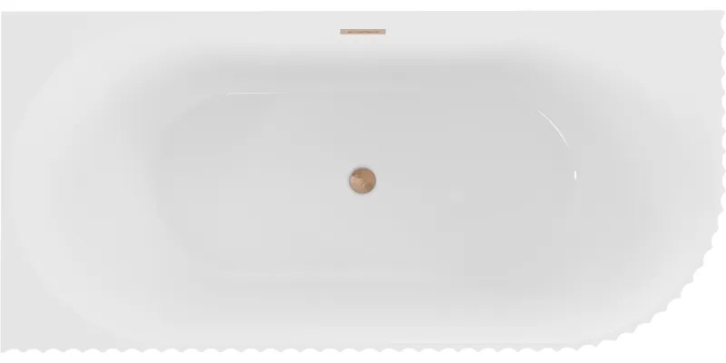 Mexen Gia, voľne stojaca rohová vaňa, drážkovaná, ľavá, 170 x 80 cm, biela lesklá, medená matná, 52701708000L-65