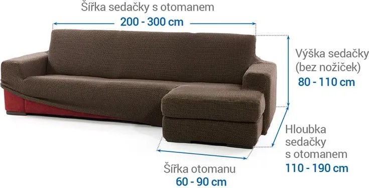 Super strečové poťahy NIAGARA tabaková sedačka s otomanom vpravo (š. 200 - 300 cm)