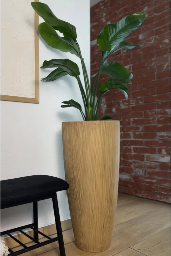 Kvetináč CITY, sklolaminát, výška 80 cm, béžový, vrúbkovaný