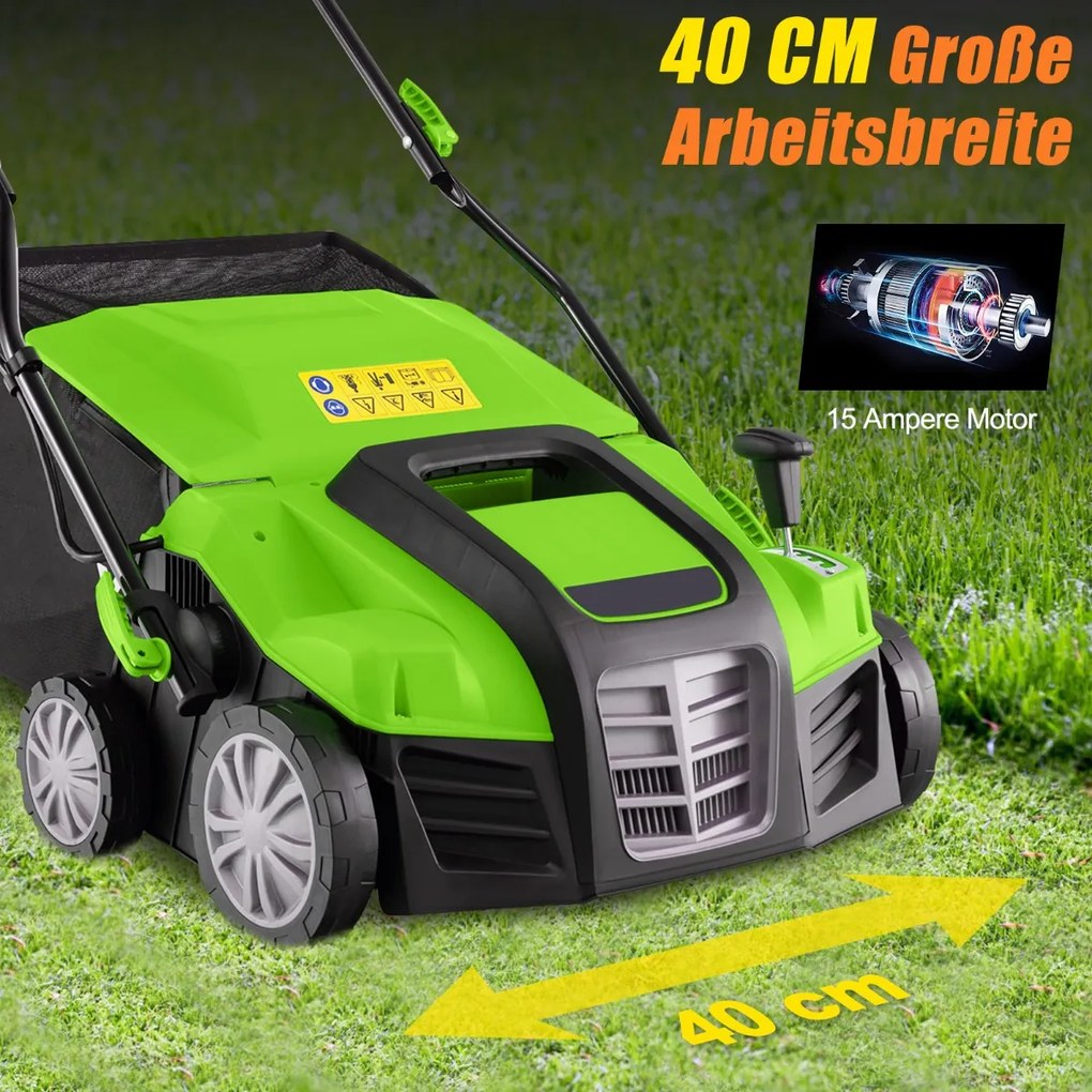41 cm Elektrický vertikutátor a prevzdušňovač trávnika 15A 2 v 1 s 3-polohovým nastavením výšky zelený Barva: Oranžová