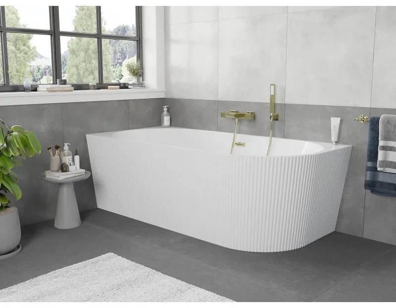 Mexen Silo, rohová voľne stojaca ryhovaná vaňa, ľavá, 170 x 80 cm, biela lesklá, zlatý matný prepad, 52891708000L-55