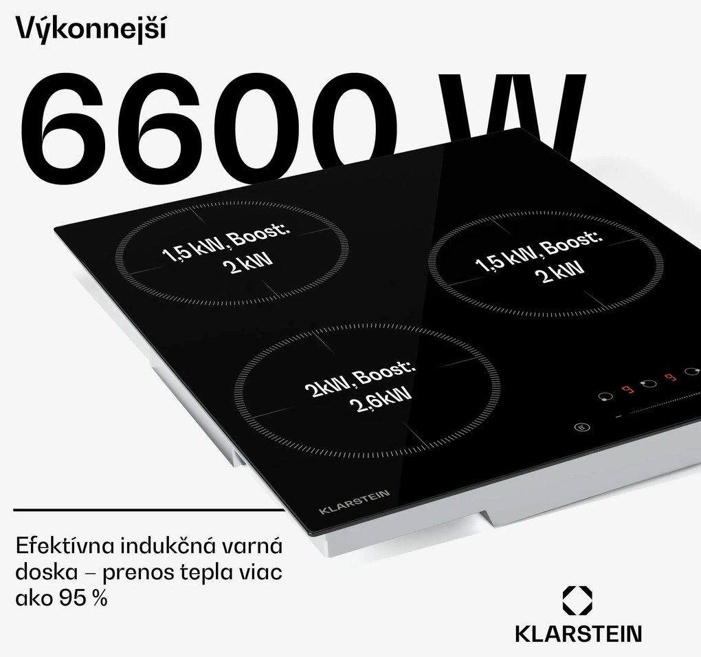 Klarstein Delicatessa Indukčná varná doska, 45 cm, 6600 W, 3 varné platne, Slider-Control, Boost