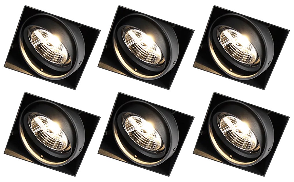 Sada 6 vstavaných bodových svetiel čiernych GU10 AR70 bez rámu - Oneon