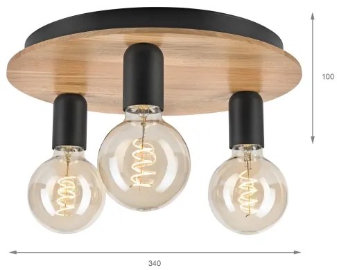 Stropné svietidlo DUSTY 3xE27/15W/230V pr. 34 cm dub/čierna