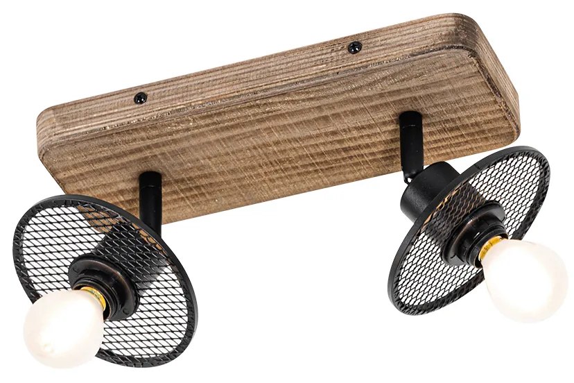 Priemyselné stropné bodové svietidlo čierne s drevom 2-svetlo - Jasmine