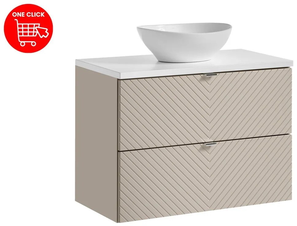 Závěsná skříňka Viva Cashmere s deskou a umyvadlem 80 cm kašmír/bílá