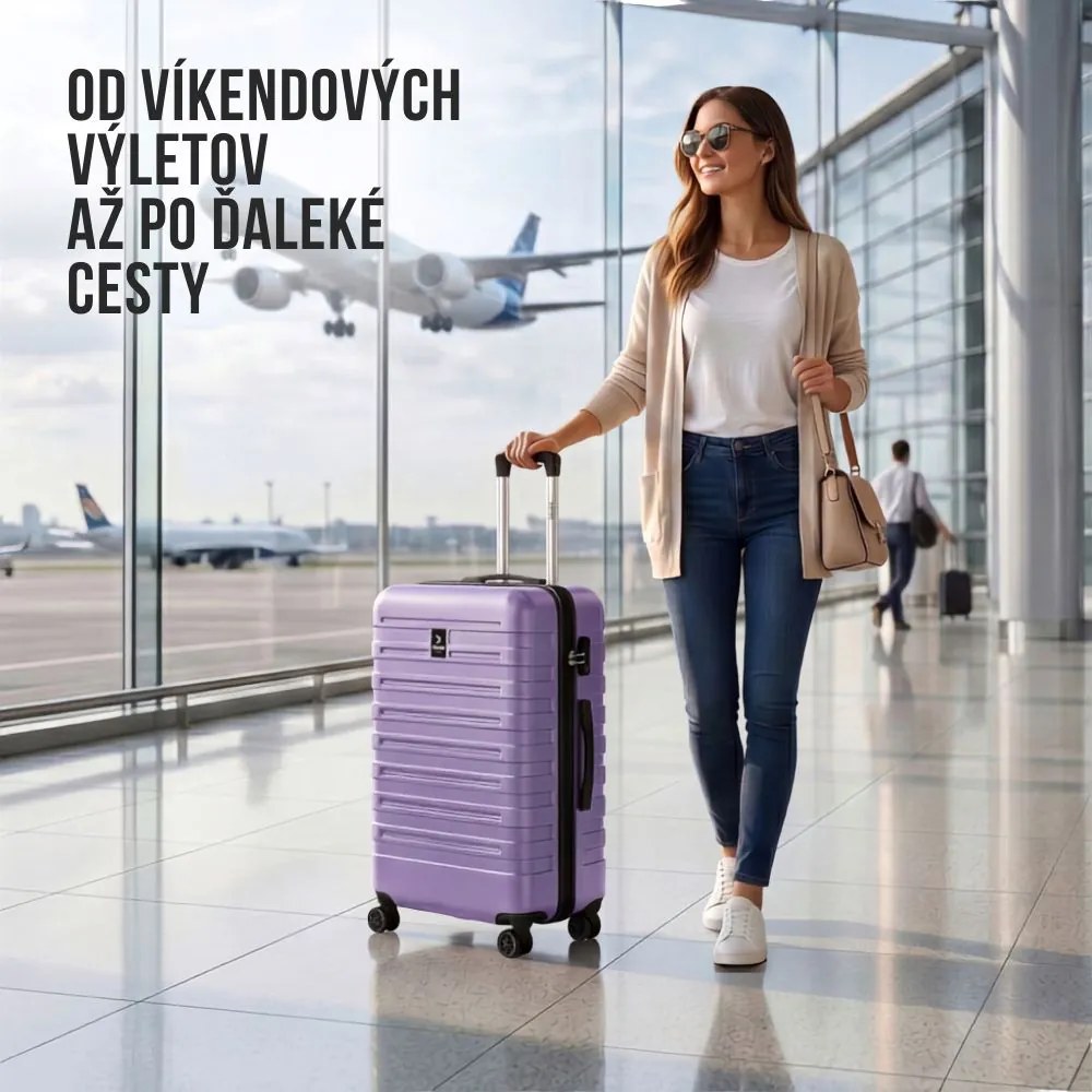 Sada škrupinových cestovných kufrov NEW YORK, 3-dielna, ABS, svetlá fialová Deuba