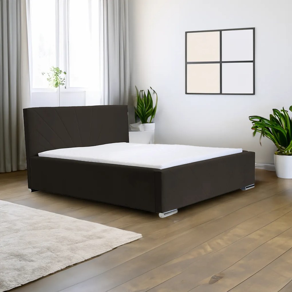 Čalúnená posteľ s úložným priestorom a matracom LEKS Tmavohnedá 120x200 cm