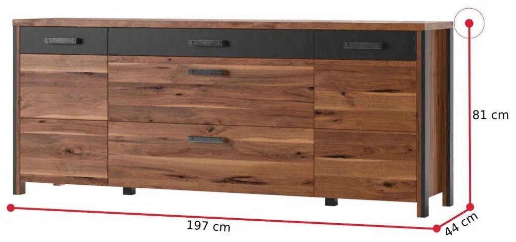 Komoda BRANDS IV 2D3S, 197x81x44, dub royal/matera