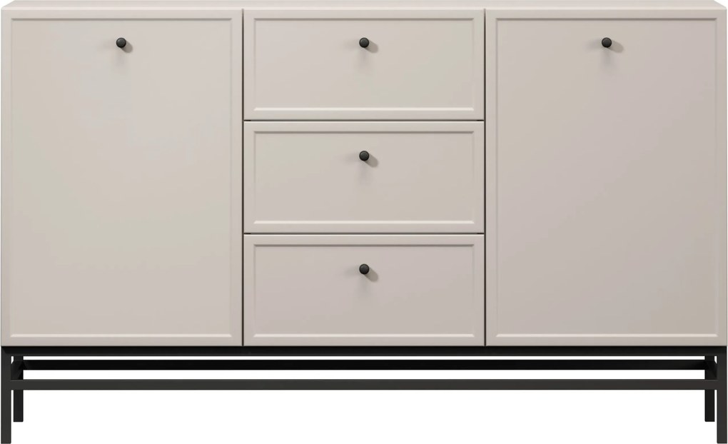Komoda Lorini 150 cm so zásuvkami - kašmír / čierne úchytky / kovový rám