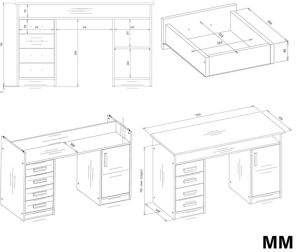 Písací stôl ADA 125 cm dub artisan