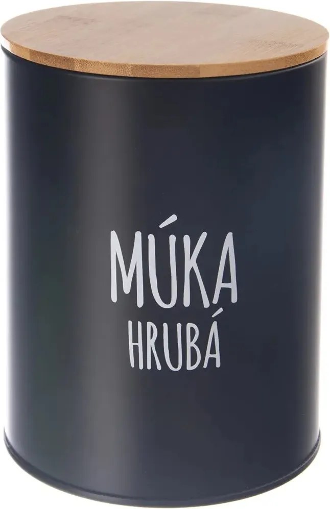 Orion Dóza na potraviny, plechová, černá, s bambusovým víkem, 2,3l, Múka hrubá SK