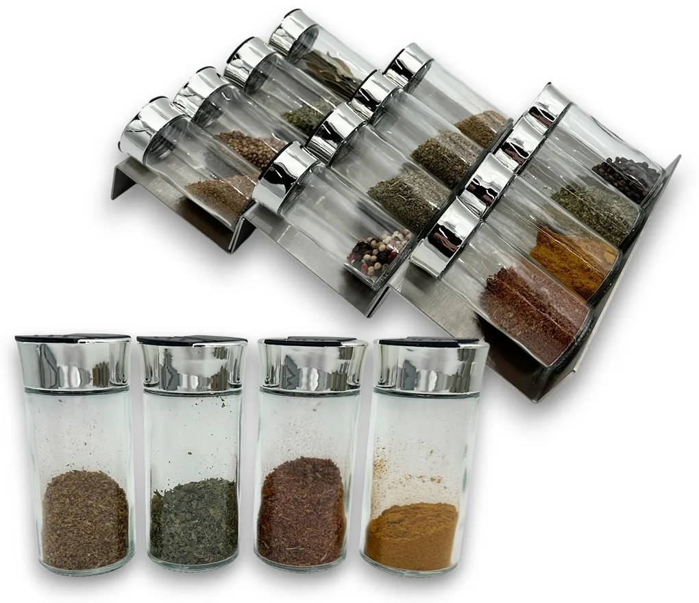 Orion Súprava 16ks koreničiek SPICE BLACK 100ml + 4ks nerezový organizér na koreničky VASKY - NEREZ + súprava 24ks štítkov