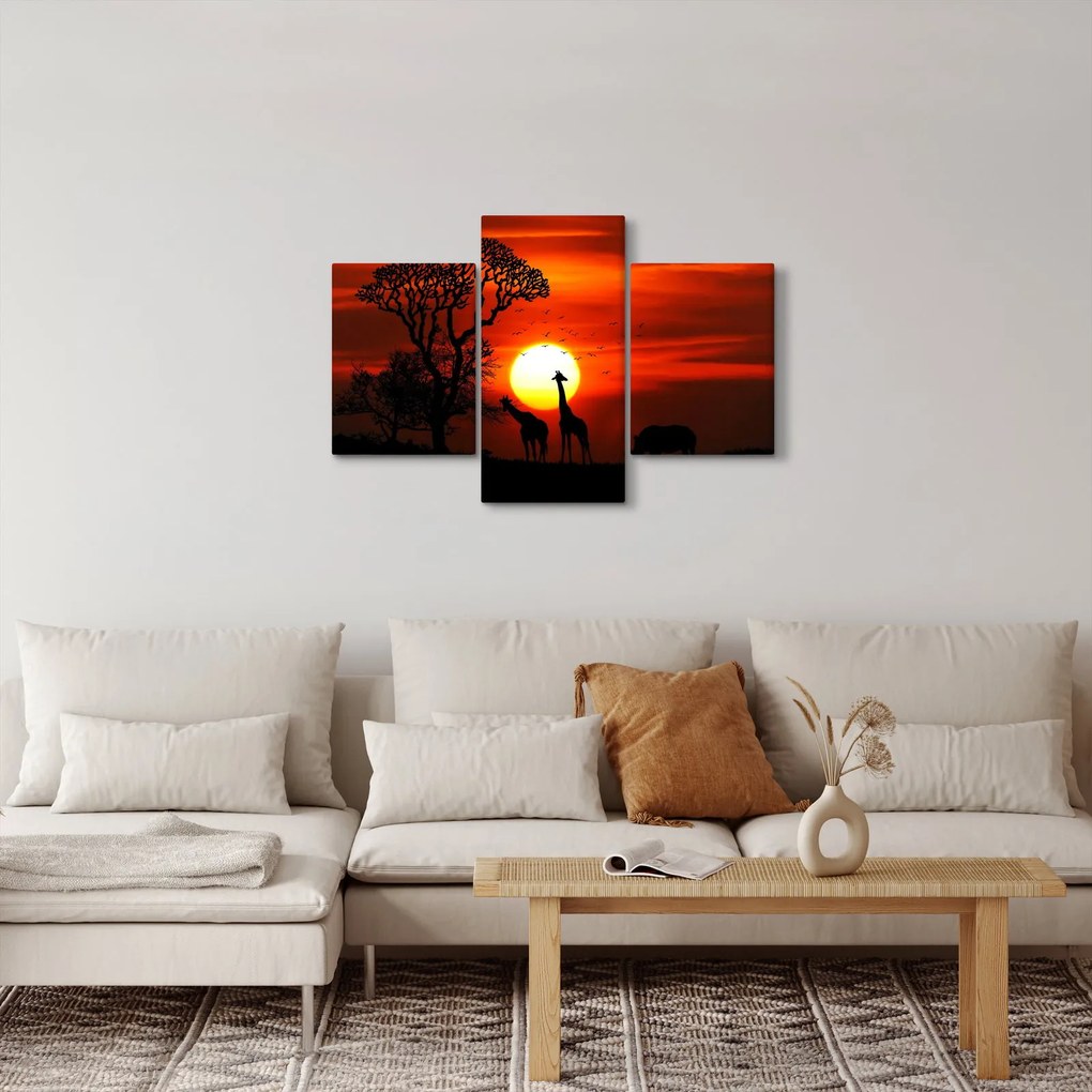Obraz - Siluety zvierat pri západe slnka (90x60 cm)