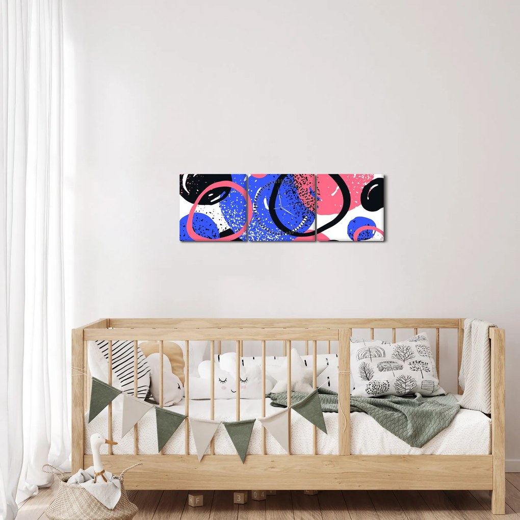 Obraz - Motív s kruhmi v živých farbách (s hodinami) (90x30 cm)