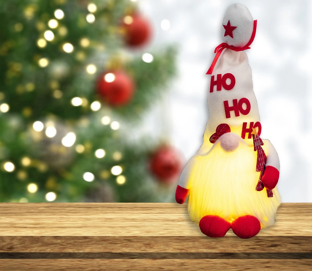 LED vánoční skřítek ELF 058 - 36 cm bílý/červený