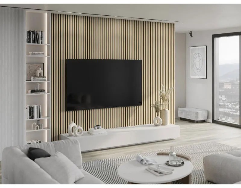 Mexen Lam-F, akustické stenové lamely 275 × 30 cm, plstený podklad 8 mm, technická dyha, dub pieskový, S105-275307-3015-001