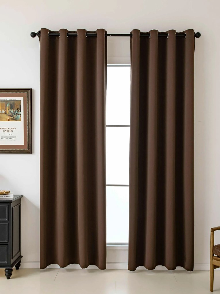 Blackout závesy Elias tmavohnedá - 140 × 180 cm (2 ks) - krúžky