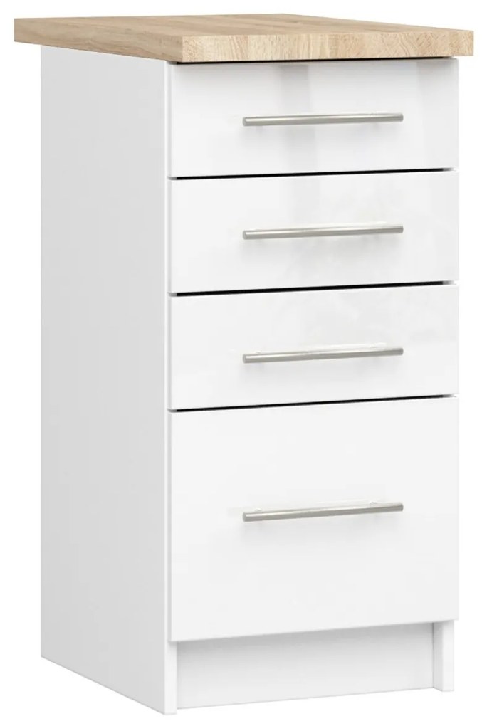 Kuchynská skrinka Olivie S 40 cm 4S biela/biely lesk/dub sonoma