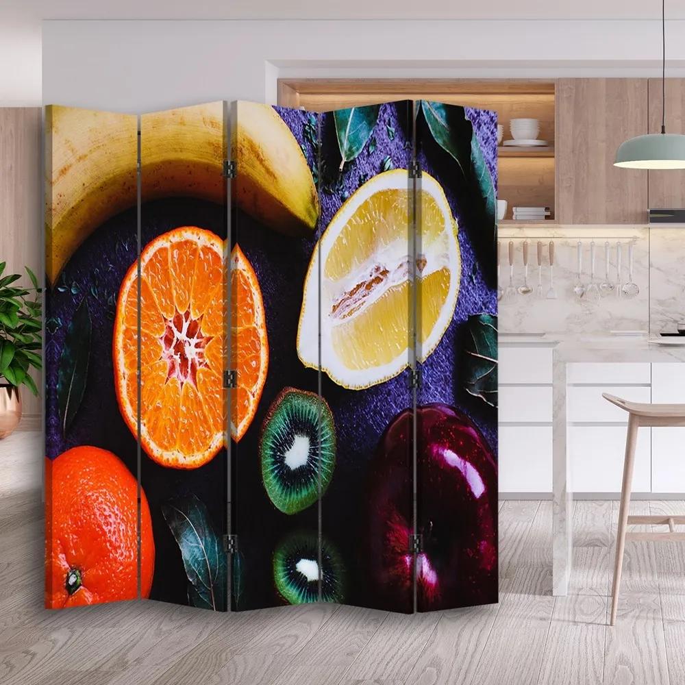 Ozdobný paraván, Šťavnaté ovoce - 180x170 cm, päťdielny, obojstranný paraván 360°