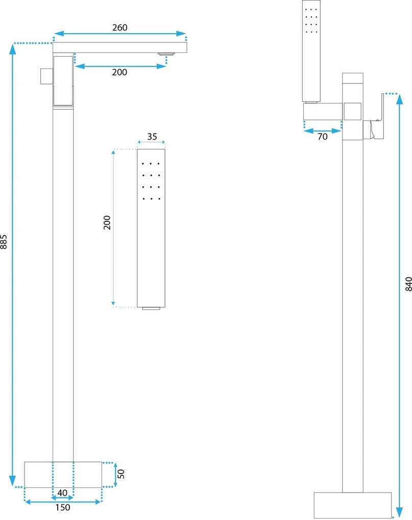 Rea Tery, voľne stojaca batéria h-885, čierna matná, REA-B5304
