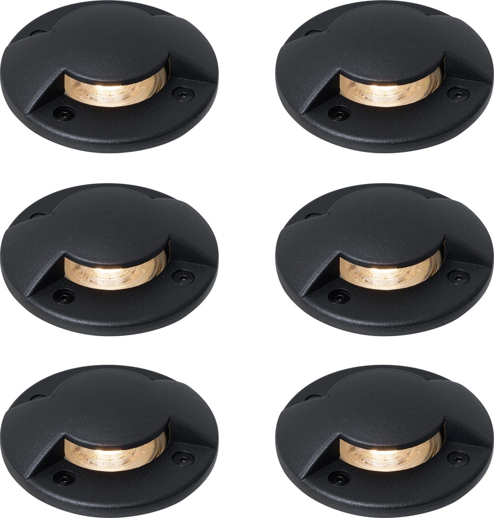 Sada 6 moderných zemných bodových svetiel čierna GU10 50mm 2-svetelný efekt IP65 - Cellar