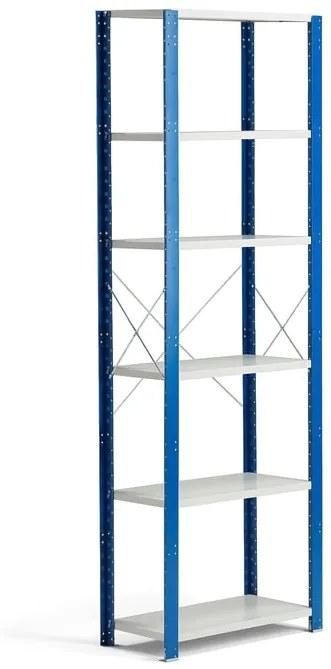 Policový kovový regál MIX, základná sekcia, 2500x800x400 mm, modrá, šedá
