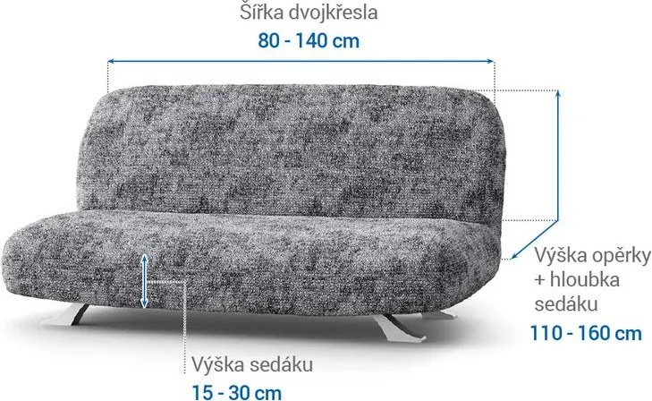 Bielastické poťahy MARMO šedé dvojkreslo s drevenými rúčkami (š. 80 -140 cm)