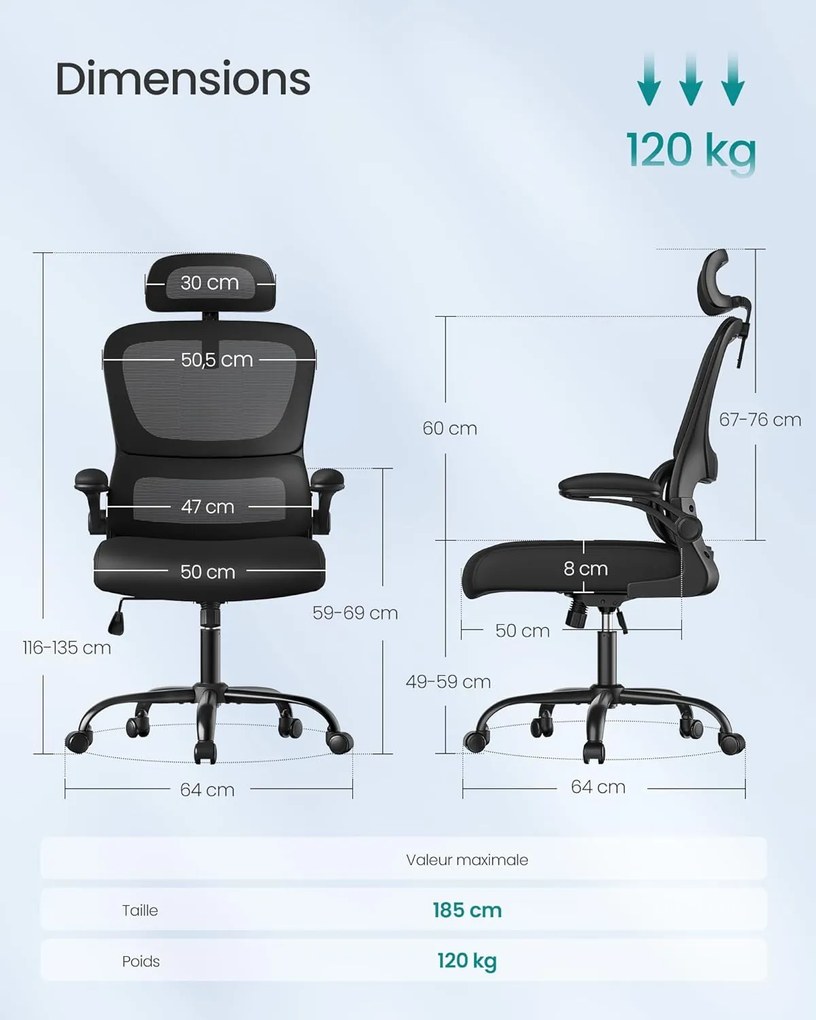 Ergonomická kancelárska stolička, sieťovaná, čierna