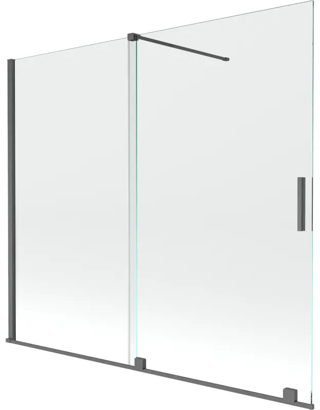 Mexen Velar, 2-krídlová posuvná vaňová zástena 180 x 150 cm, 8mm číre sklo, grafitový matný profil, 896-180-000-01-66