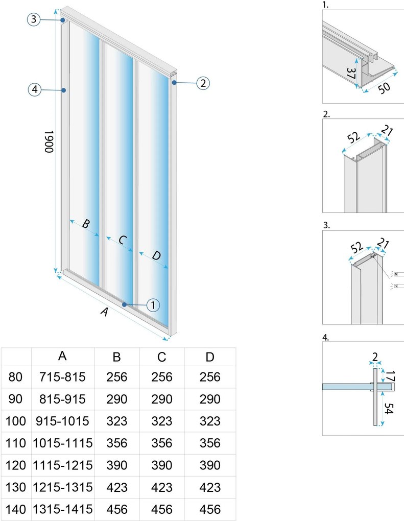 Rea - ALEX posuvné sprchové dvere - chróm, 80 x 190 cm, REA-K0287