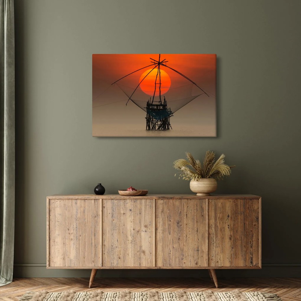 Obraz - Východ slnka, jazero Pakpra (90x60 cm)