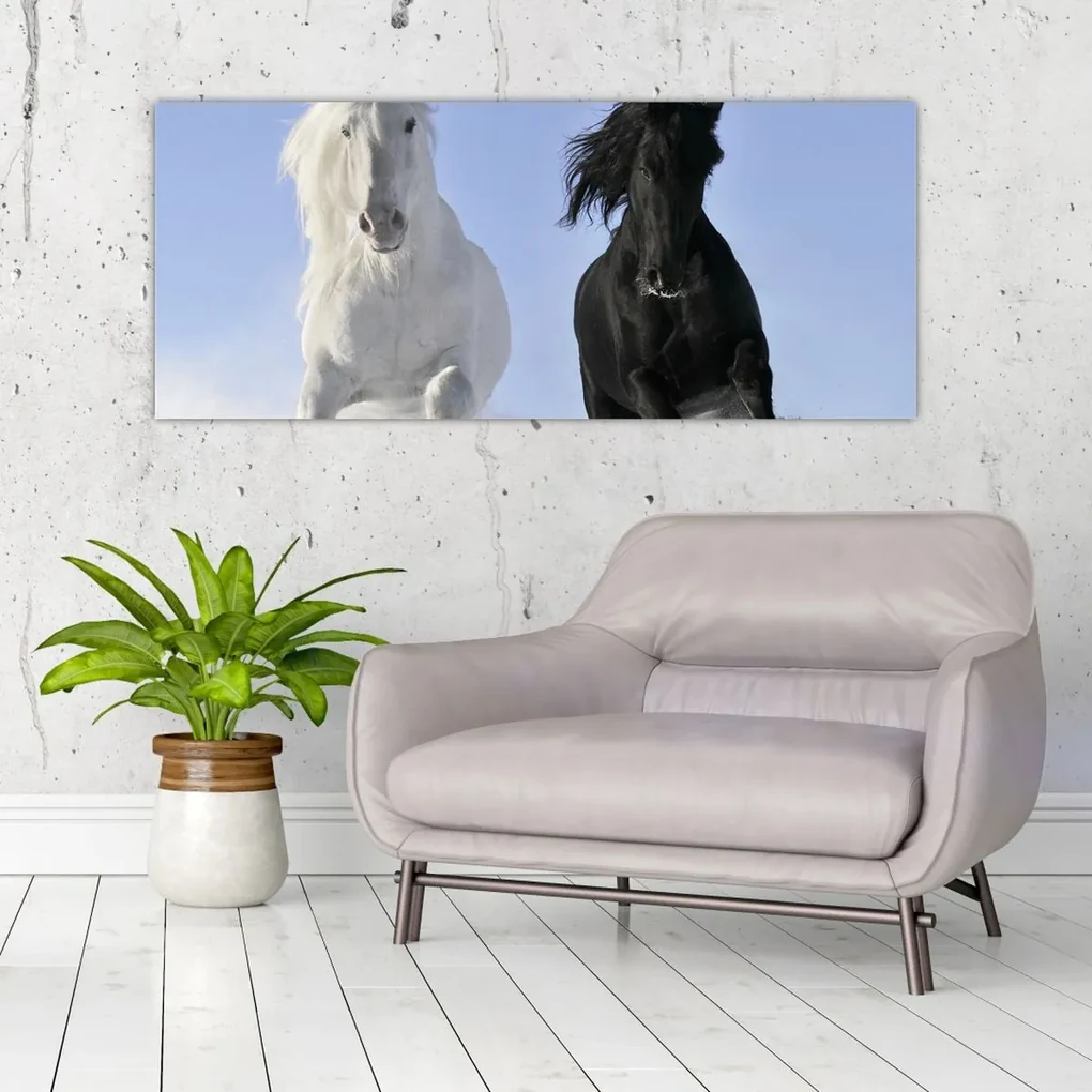 Obraz - Kone v zime (120x50 cm)